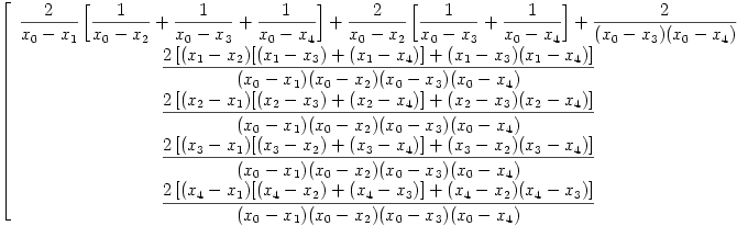 Matrice de dérivation seconde (sur 5 points); colonne 1
