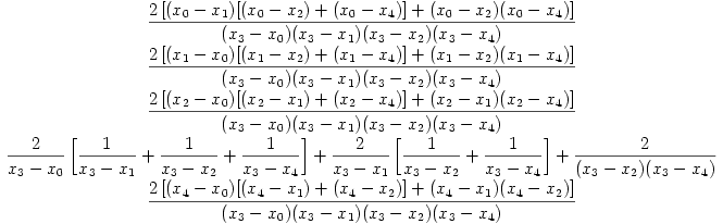 Matrice de dérivation seconde (sur 5 points); colonne 4