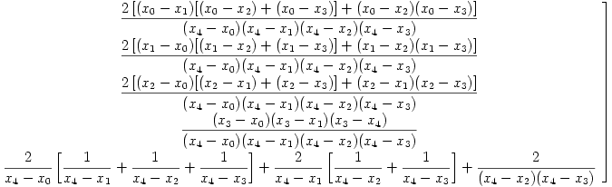 Matrice de dérivation seconde (sur 5 points); colonne 5