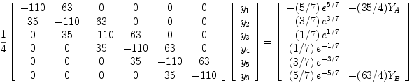 Version discrétisée (à l'ordre 2, sur 8 points équidistants) de l'équation différentielle, avec conditions aux limites de type Dirichlet