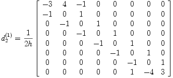 Matrice de dérivation première (à l'ordre 2) sur 8 points équidistants