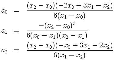 Valeurs des coefficients pour n=2
