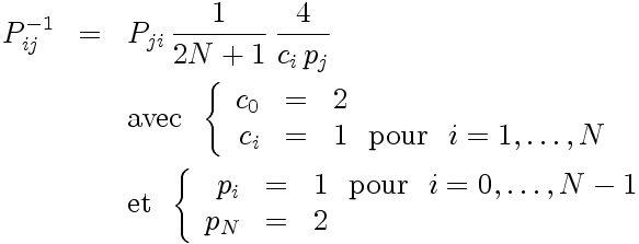 Procédure pour construire l'inverse de la matrice de passage (points de collocation de Gauss-Radau)